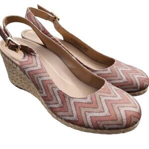 VIONIC WOMENS WEDGE SHOE HEEL CHEVRON SLINGBACK ESPADRILLES SZ 10 COMFORT SPRING